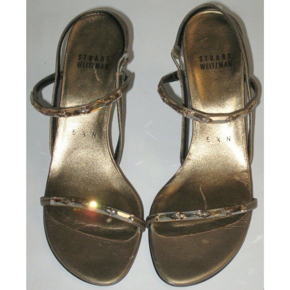 Size 5.5N Stuart Weitzman Champagne Crystal Heels - Picture 2 of 8